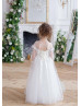 Ivory 3D Flowers Keyhole Back Beaded Flower Girl Dress